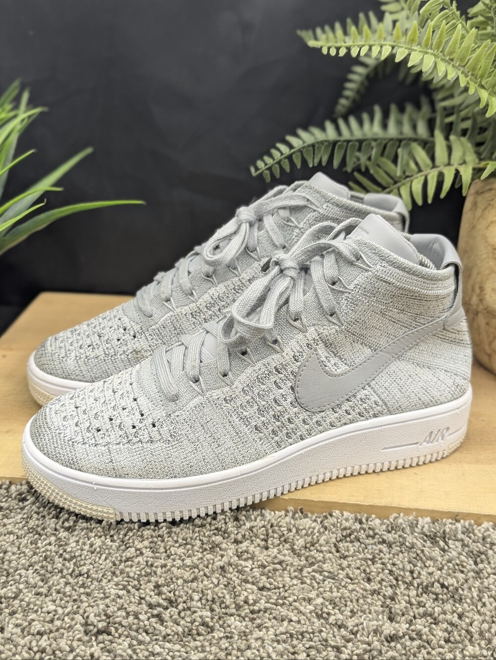 Nike AF1 Ultra Fly Knit Mens Size 7 Mid Wolf Grey White Shoes Women's Size 8.5